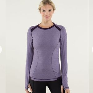 Lululemon Base Runner Long SleeveMini Check Pique Deep Zinfadel